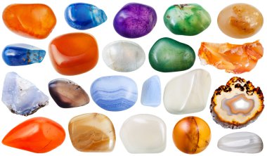set of various transparent agate gemstones