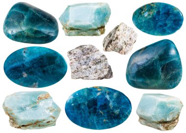 set of various apatite natural mineral stones clipart