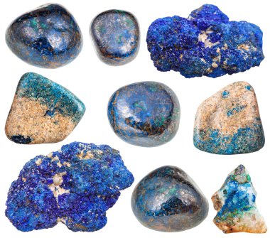 set of azurite mineral stones and gems