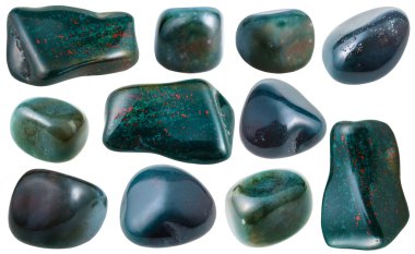 set of various heliotrope (bloodstone) gemstones clipart