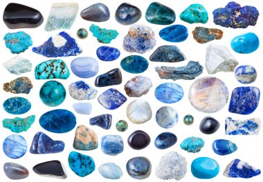 set of blue mineral stones and gems isolated clipart