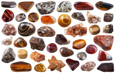 set of brown mineral stones and gems isolated clipart