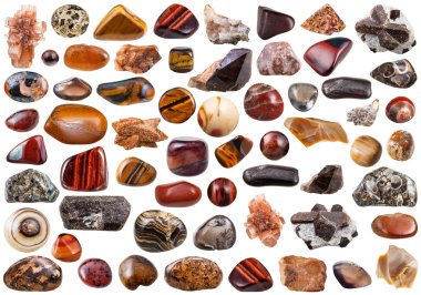 set of brown mineral stones and gemstones clipart