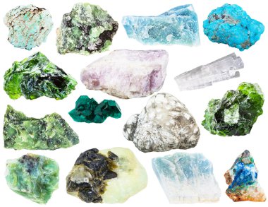 farklı doğal mineral taşlar ve kristaller kümesi