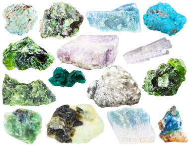 set of different natural mineral gems and crystals clipart