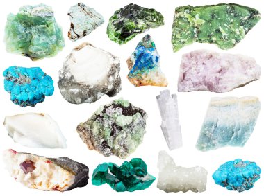 çeşitli doğal mineral taşlar ve kristaller kümesi