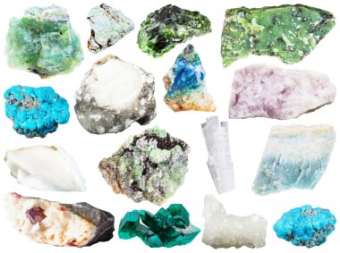 set of various natural mineral gems and crystals clipart