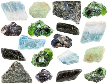 set of various Diopside minerals and gemstones clipart
