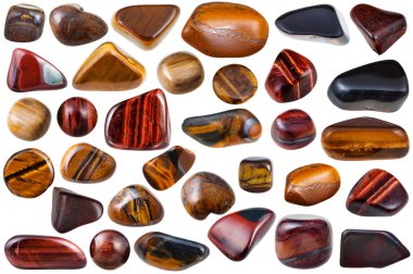 çeşitli kaplan gözü doğal mineral taşlar kümesi