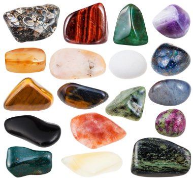 set of various polished natural mineral stones clipart