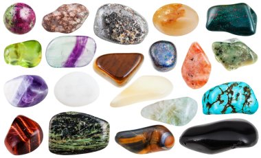 set of various tumbled natural gemstones clipart