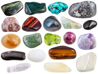 set of various polished natural gemstones clipart