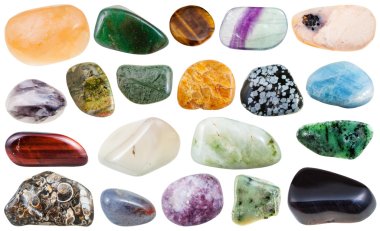 set of various tumbled natural mineral stones clipart