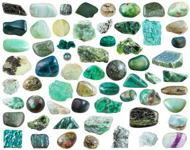 set of green mineral stones and gemstones clipart