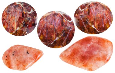 set of various sunstone (heliolite) gemstones