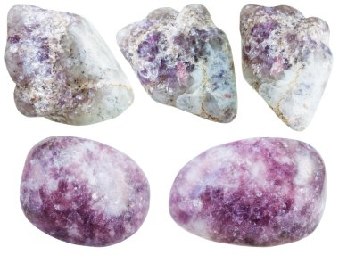 çeşitli lepidolite doğal mineral taşları kümesi
