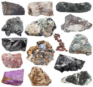 set of different natural mineral stones and rocks clipart