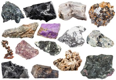 set of various natural mineral stones and rocks clipart