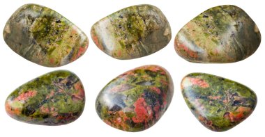 çeşitli unakite doğal mineral değerli taşlar kümesi