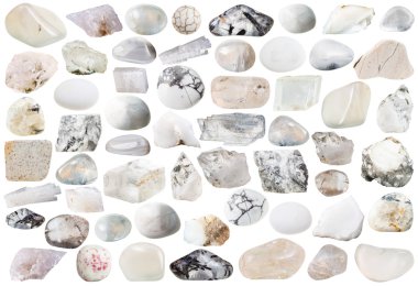 set of white mineral stones and gemstones clipart