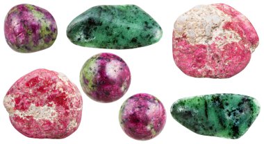 set of various zoisite natural mineral stones clipart