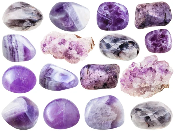 Set of various amethyst natural gemstones — Stockfoto