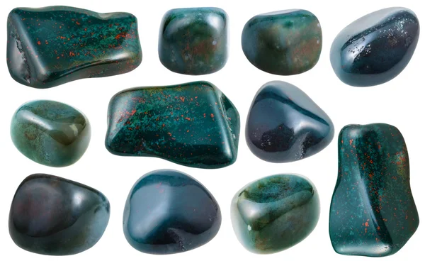 Set of various heliotrope (bloodstone) gemstones — Stock Fotó
