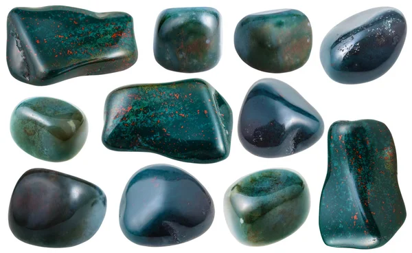 Set of various heliotrope (bloodstone) gemstones — Stock fotografie