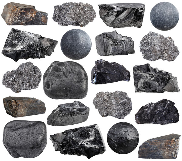 set of various carbon natural mineral stones