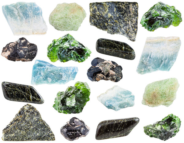 set of various Diopside minerals and gemstones
