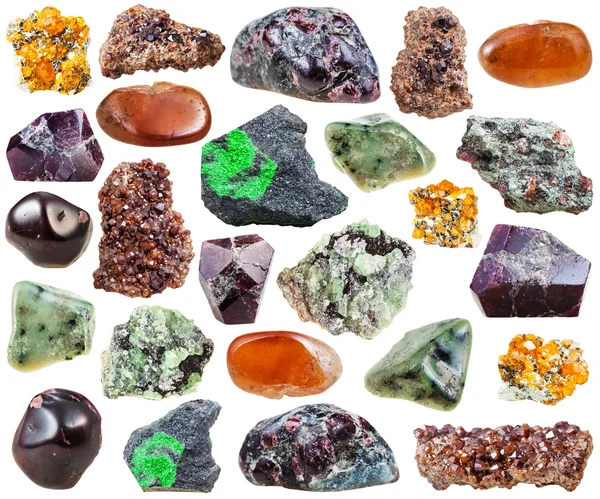 Zestaw różnych siatek kamieni naturalnych i kryształów — Zdjęcie stockowe