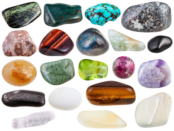 set of various polished natural gemstones