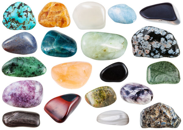 set of various polished mineral gemstones