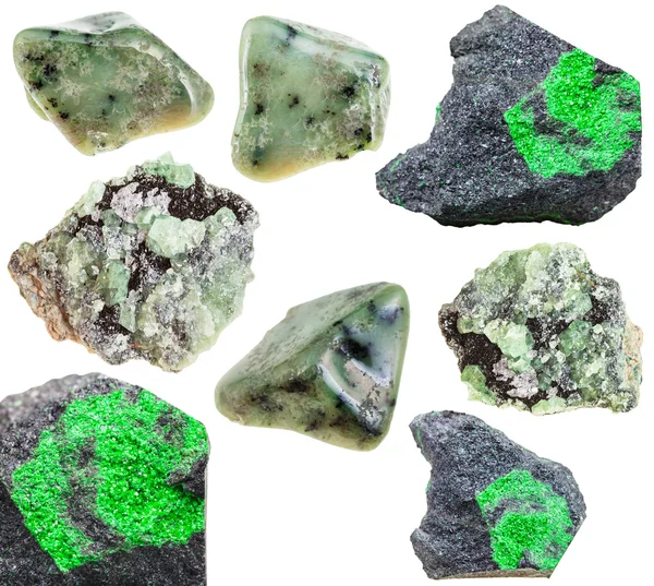 Çeşitli yeşil garnets doğal kristaller kümesi — Stok fotoğraf