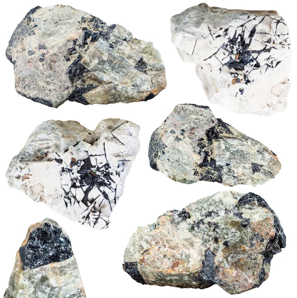 Set de minereu ilmenit pe pietre minerale și roci — Fotografie, imagine de stoc