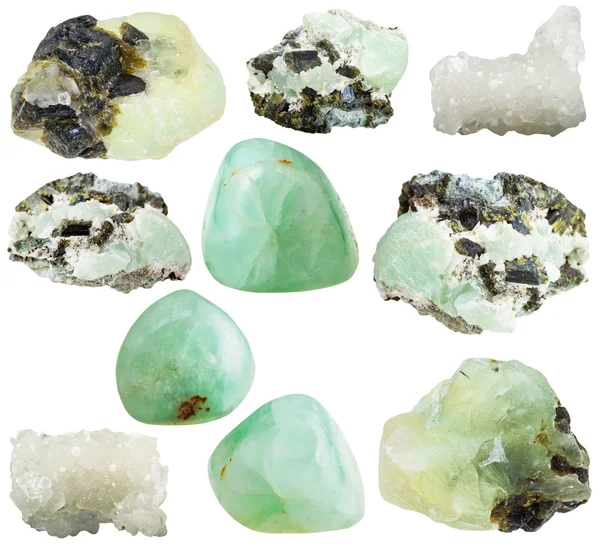 Zbiór różnych Prehnit mineralnych kamieni szlachetnych — Zdjęcie stockowe