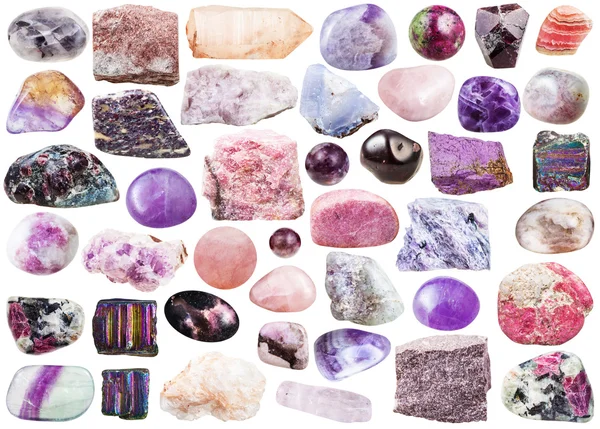 Conjunto de piedras minerales de color rosa y piedras preciosas — Foto de Stock