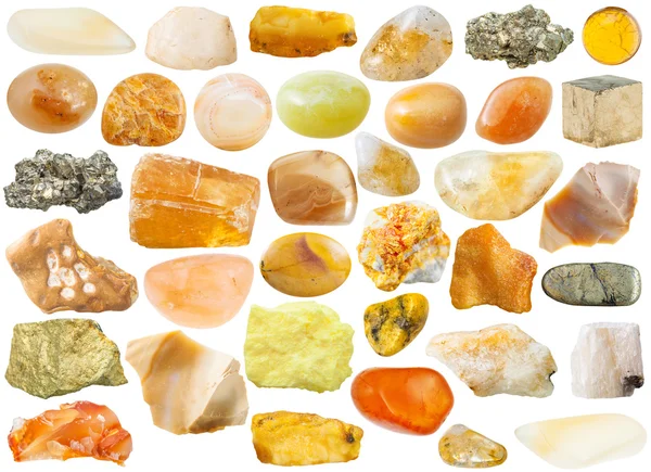 Set of yellow and orange mineral stones and gems — Stock Photo, Image