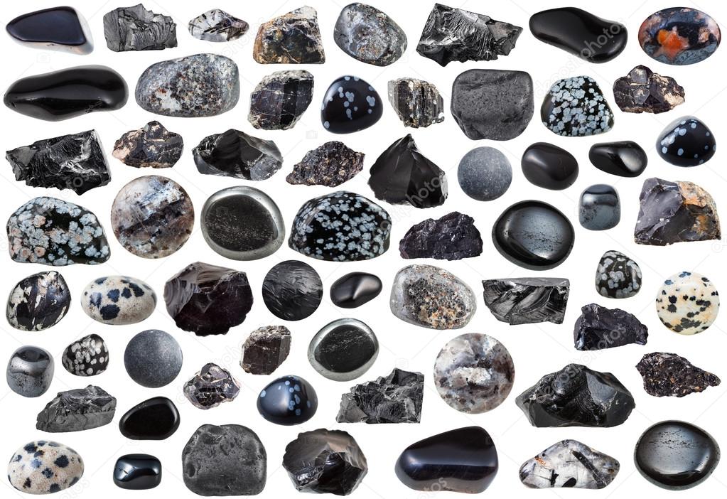 Set of black mineral stones and gemstones — Stock Photo © vvoennyy