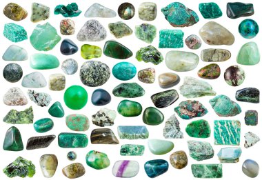 set of green stones, crystals and gemstones clipart