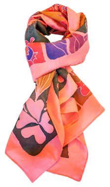 Batik ipek kırmızı eşarp ile çiçek desenli dokuma