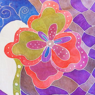 gri, kırmızı, mor ipek batik soyut çiçek