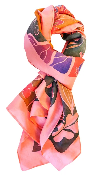 Knotted batik silk pink scarf with floral pattern — Stock Photo, Image