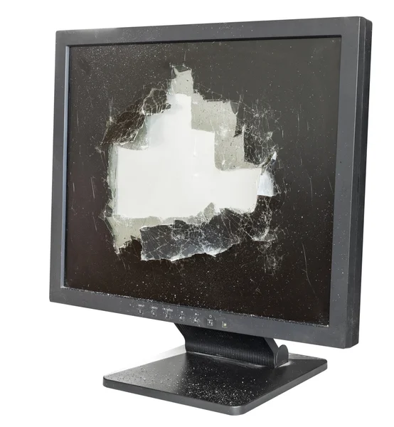 Moniteur cassé avec écran en verre endommagé isolé — Photo