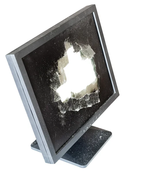 Above view of monitor with cut out damaged screen — Stock Photo, Image