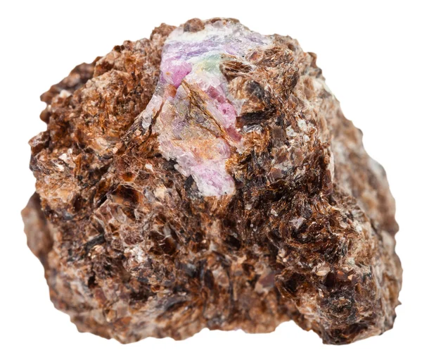 Cristal de corindo sobre phlogopite mineral isolado — Fotografia de Stock