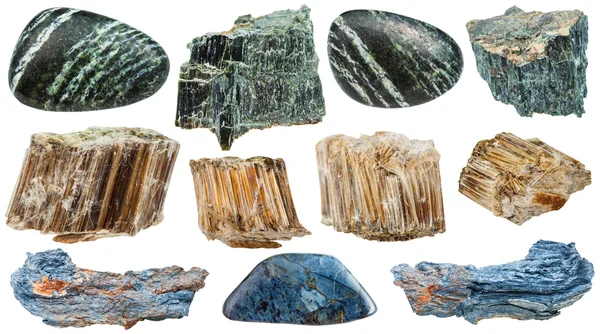 Набор различных минеральных камней асбеста изолированы — стоковое фото