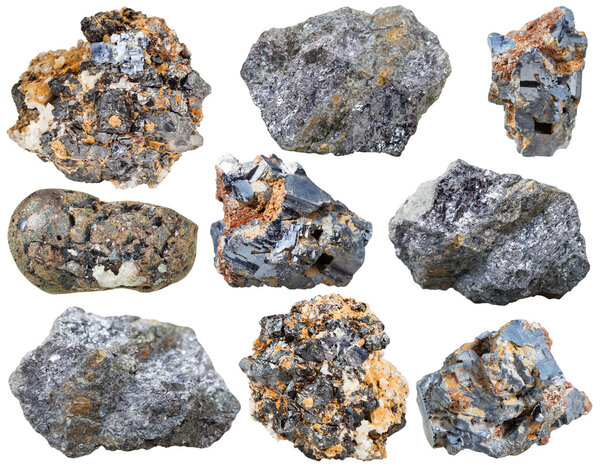 set of Galena (galenite) natural mineral stones