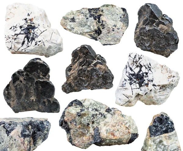 Diverse pietre minerale naturale Ilmenite izolate — Fotografie, imagine de stoc