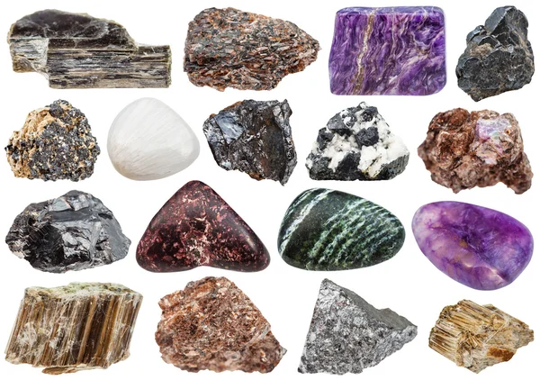 Minerální kameny - stibnite, azbest, atd — Stock fotografie